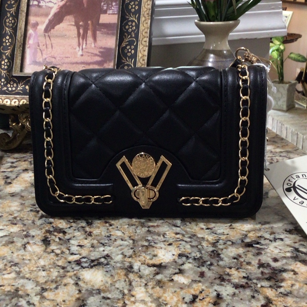 Valentino Orlandi Black Quilted Gold Handbag